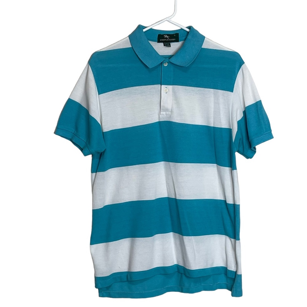 Steeplechase Rugby Wide Striped Polo Shirt Lightweight Preppy Vintage Y2K Men L